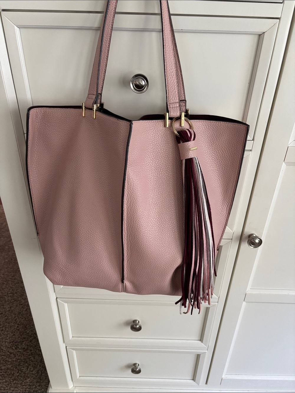 Steve Madden Blush Pink Pebbled Tote with Tassel Accent